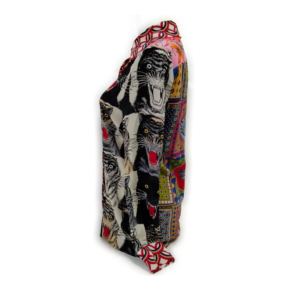 Gucci Italy. Vintage Alessandro Michele Design. Silk Abstract Print Top