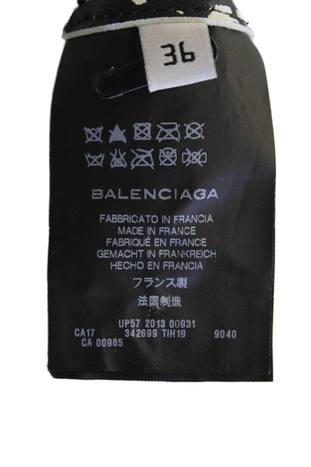 Balenciaga Paris. Black/White Back Zip Crew Neck Abstract Leather Dress