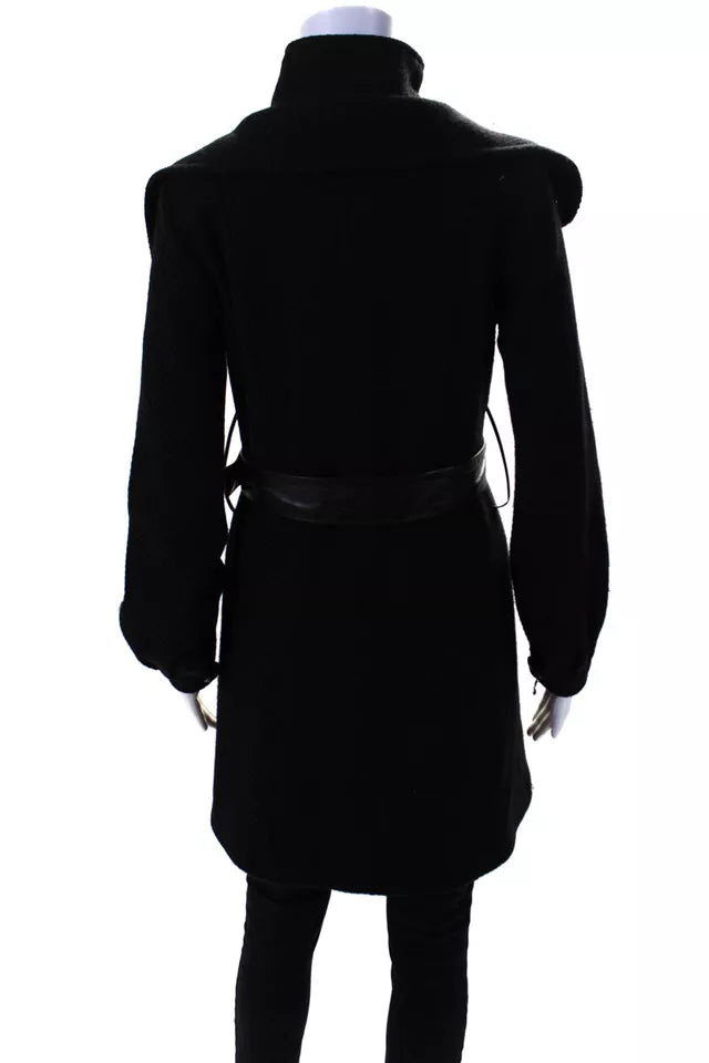 Mackage Montreal. Black Wool Button Front Collared Belted Coat