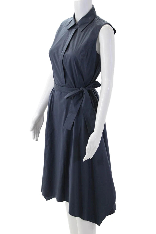 Lafayette 148 New York,   Dark Blue Sleeveless Midi Length Shirt Dress