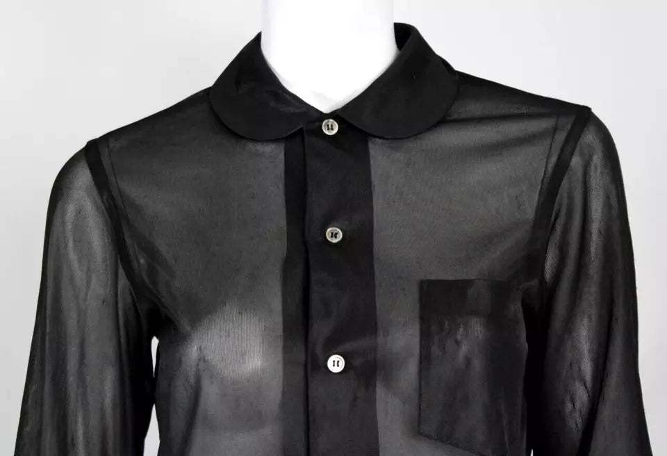 COMME DES GARCONS JAPAN. Black Sheer Jersey Peter Pan Collar Button-Front Blouse