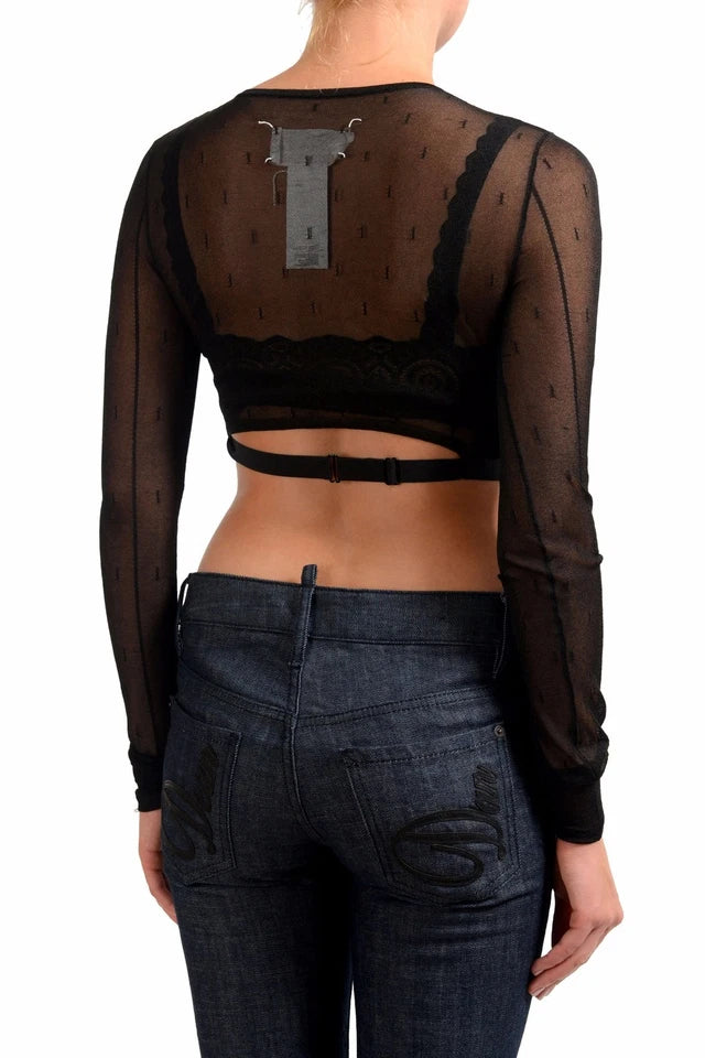 Maison Margiela Paris. NEW. NWT. Black Semi-Sheer "1" Cropped Blouse Top