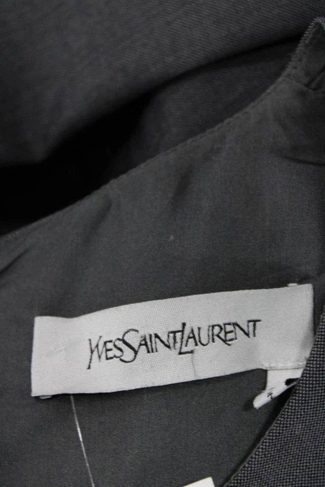 Yves Saint Laurent Paris. Gray Round Neck Sleeveless A-Line Mini Dress