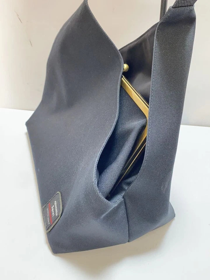 AYANOKOJI JAPAN. Black Canvas Hidden Kiss Lock Bag / Shoulder Bag