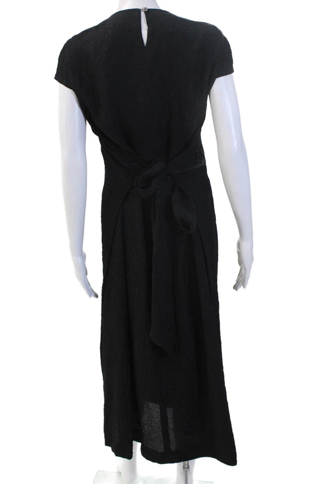 Dries Van Noten Belgium Black Round Neck Short Sleeve Sheath Dress