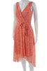 DONNA KARAN NY. DKNY. NEW. Orange Printed Wrap Dress Sleeveless V-Neck Tie Waist Dress