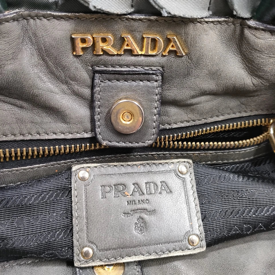 Prada Italy. Grey Tessuto Nylon Ruffle Shoulder Bag
