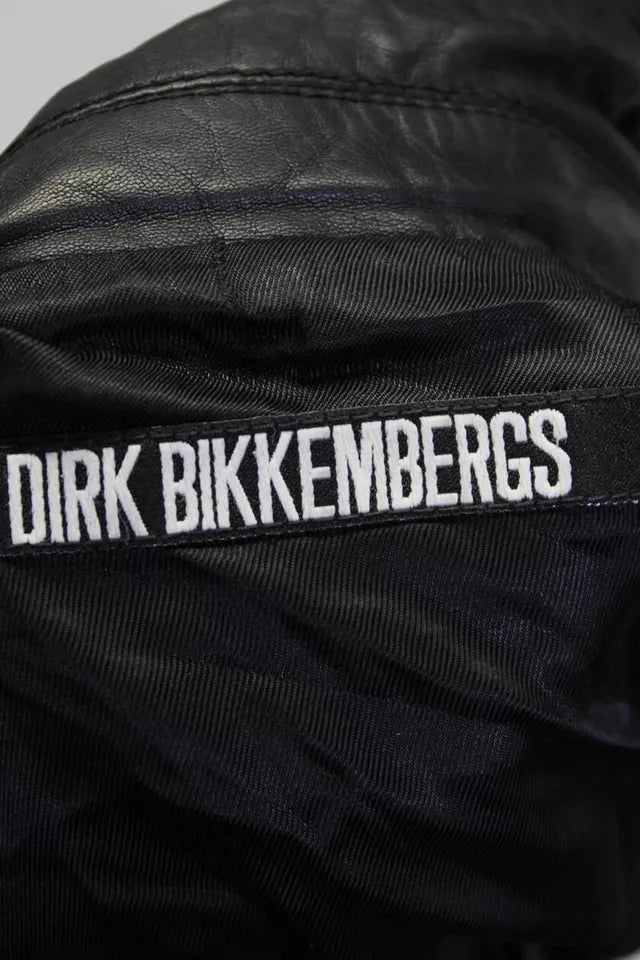 Dirk Bikkembergs Belgium. Black Lambskin Leather Zipper Closure Back Button Sleeve Details Jacket