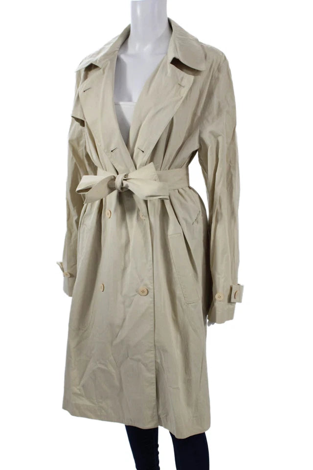 Donna Karan DKNY. Beige Cotton Nylon Collared Button Long Sleeve Trench Coat
