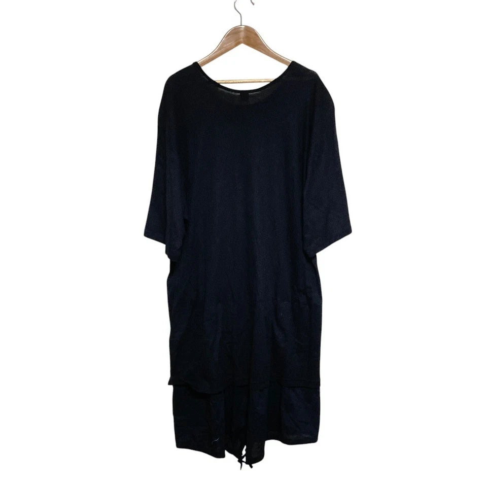 Y's Yohji Yamamoto Japan. Black Hem Layered Rib Knit Cut and Sew Dress