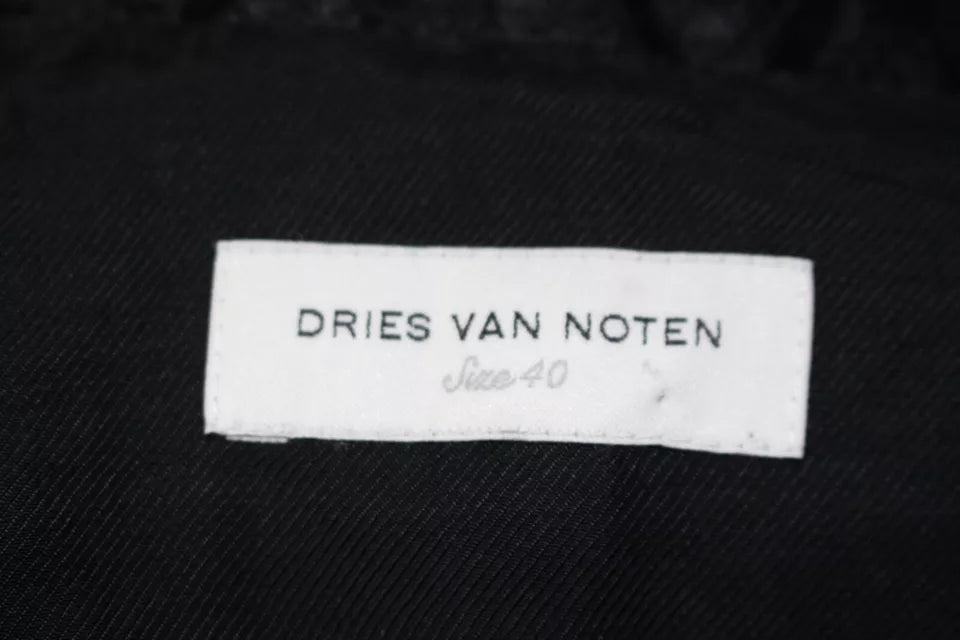 DRIES VAN NOTEN Belgium. Black Silk Jacquard Snap-Front Short Sleeve Jacket