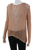 Helmut Lang NY. Brown Open Knit Bohemian Round Neck Long Sleeve Pullover Sweater