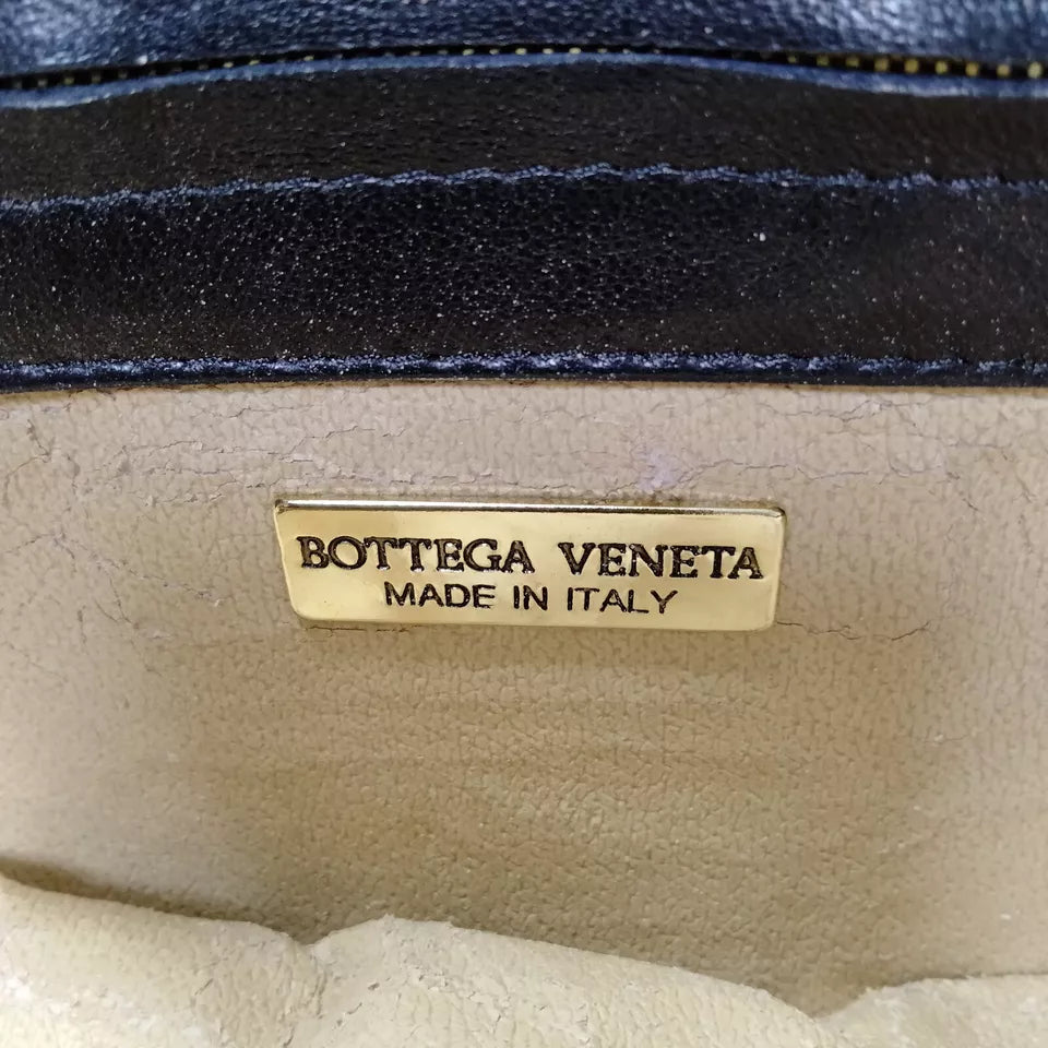 Bottega Veneta Italy. Black Intrecciato Leather Shoulder Bag