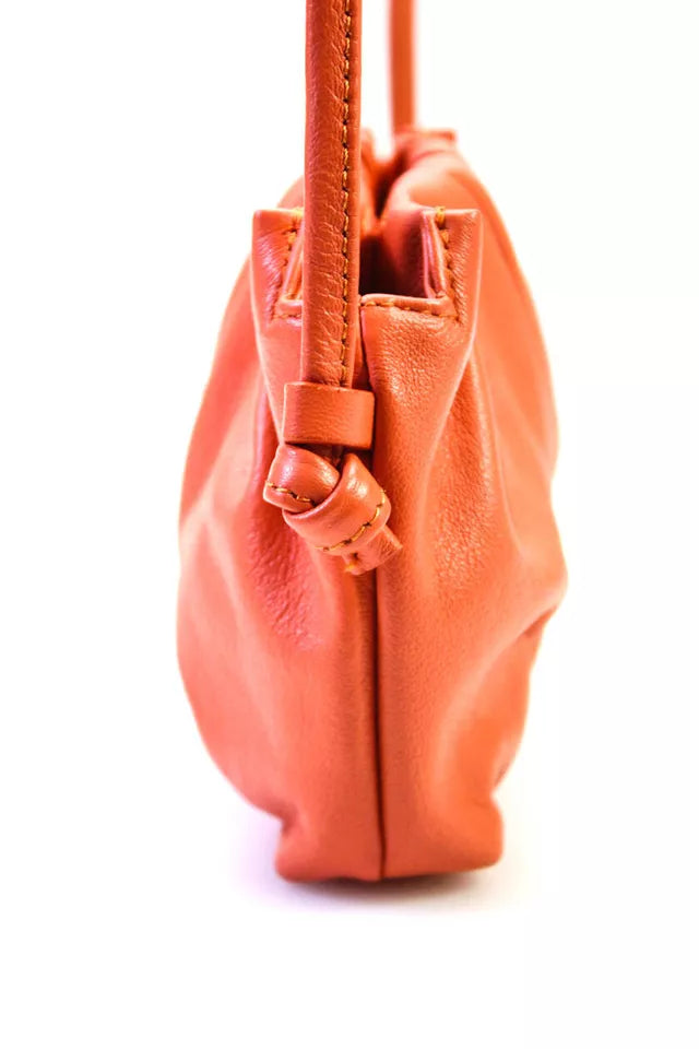 Elleme Paris. Orange Leather Ruched Magnetic Closure Small Shoulder Bag