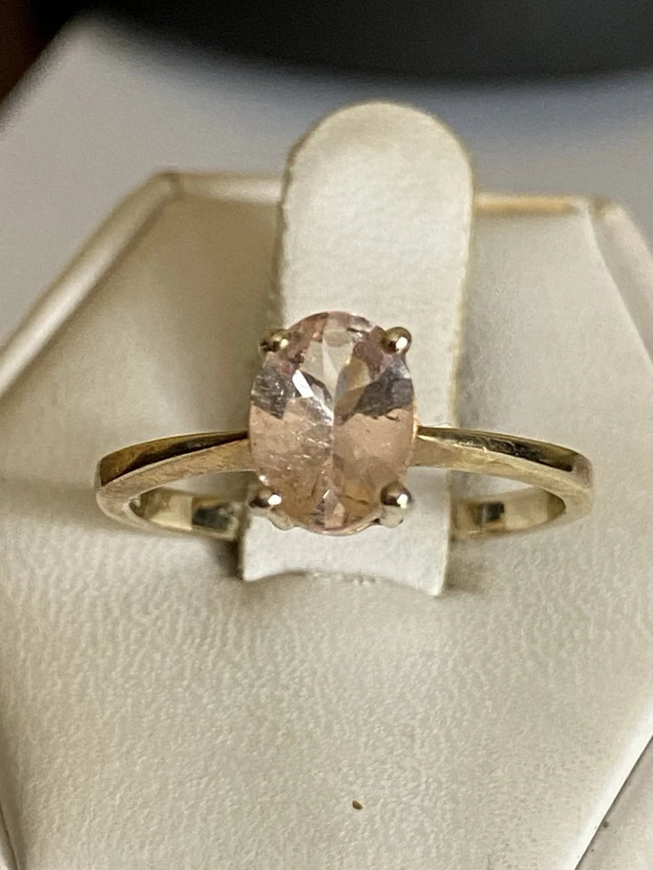 Gold Vermeil LONDON. Vintage Circa 2000. Gilt Sterling Silver Pink Tourmaline Solitaire Ring Size N1/2