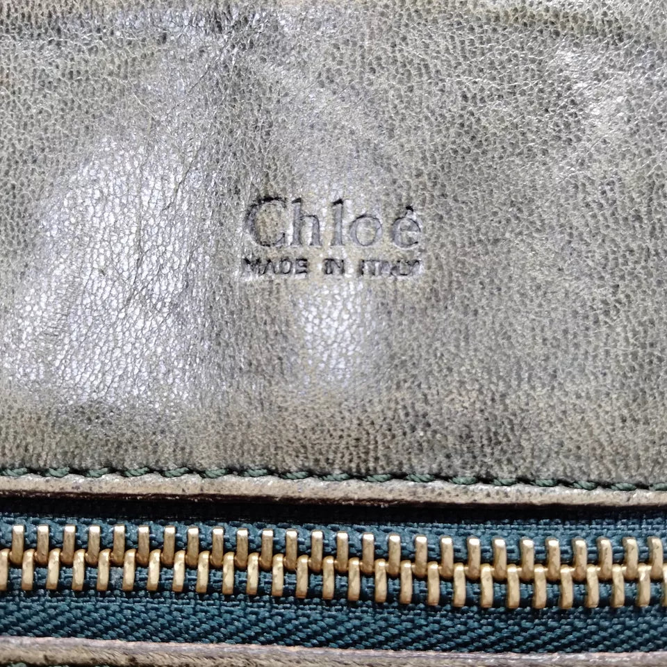 Chloe Paris. Distressed Green/Brown Tone Distressed Lambskin Leather Shoulderbag