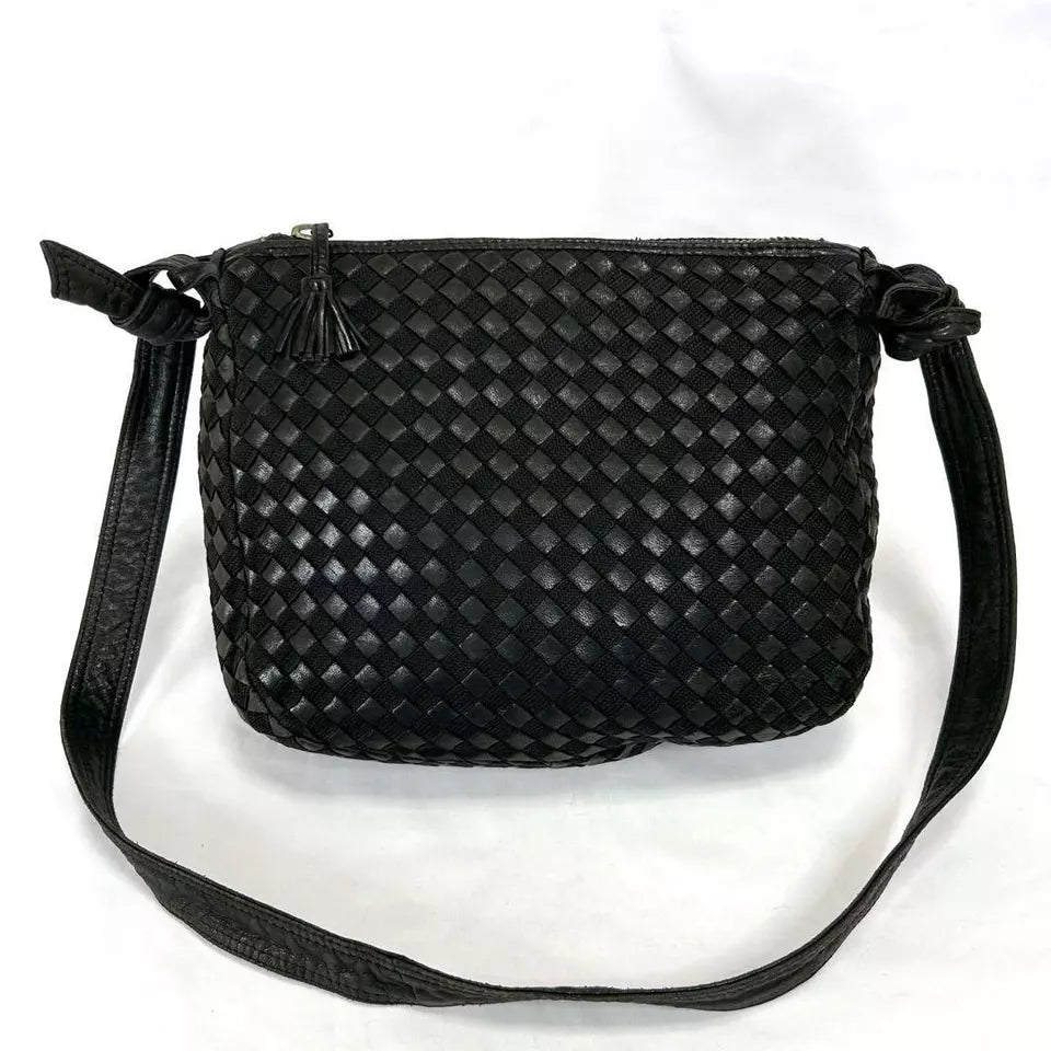 BOTTEGA VENETA Italy. Black Canvas Shoulder Bag