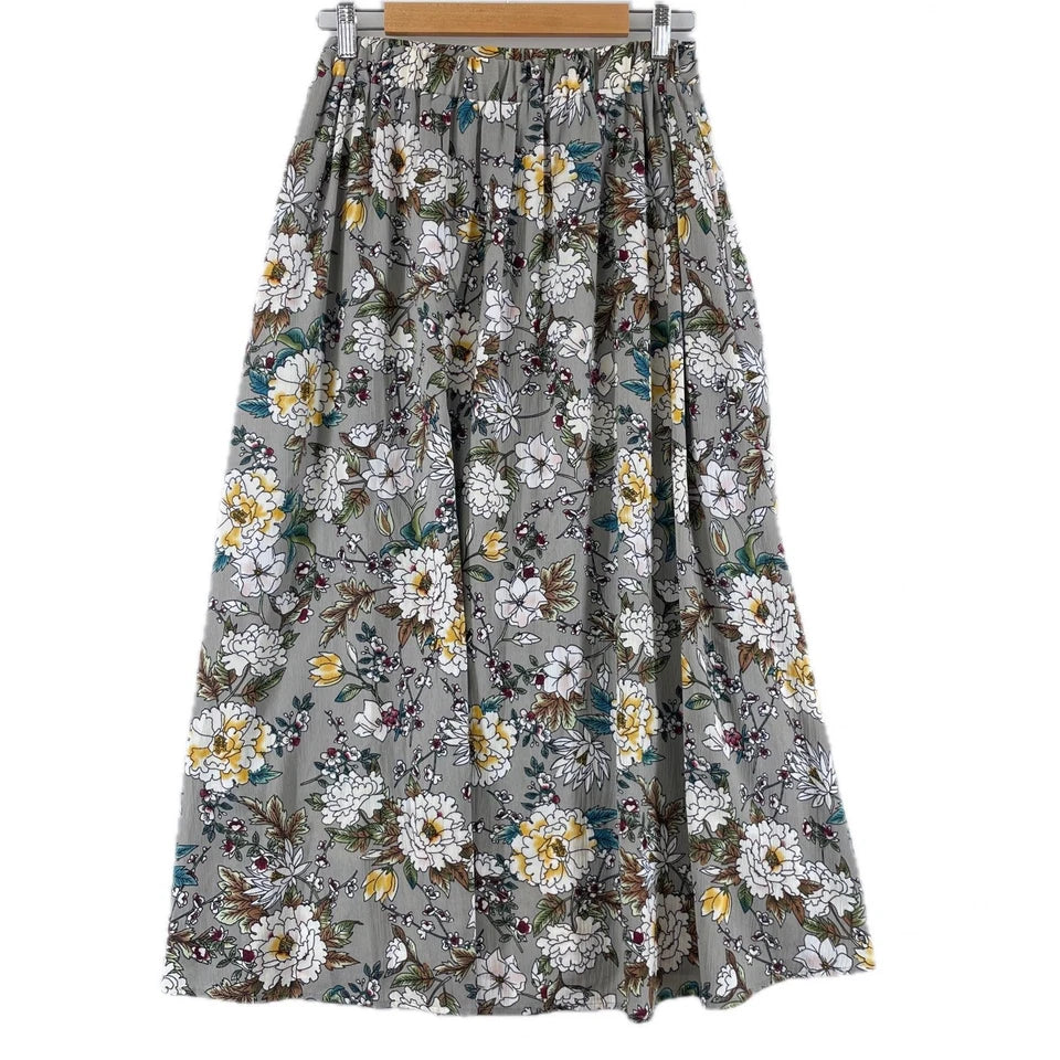Ryu Ryu Japan. Gray Multi-Color Floral Maxi/Long Skirt