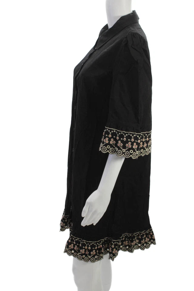 CHLOE PARIS. See by Chloe. Black Collared Half Sleeve Cotton Shirt Dress