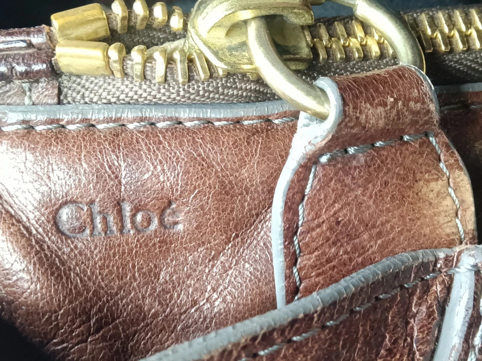 Chloe Paris. Vintage Weekender XL Brown Leather Satchel Bag / Travel Bag