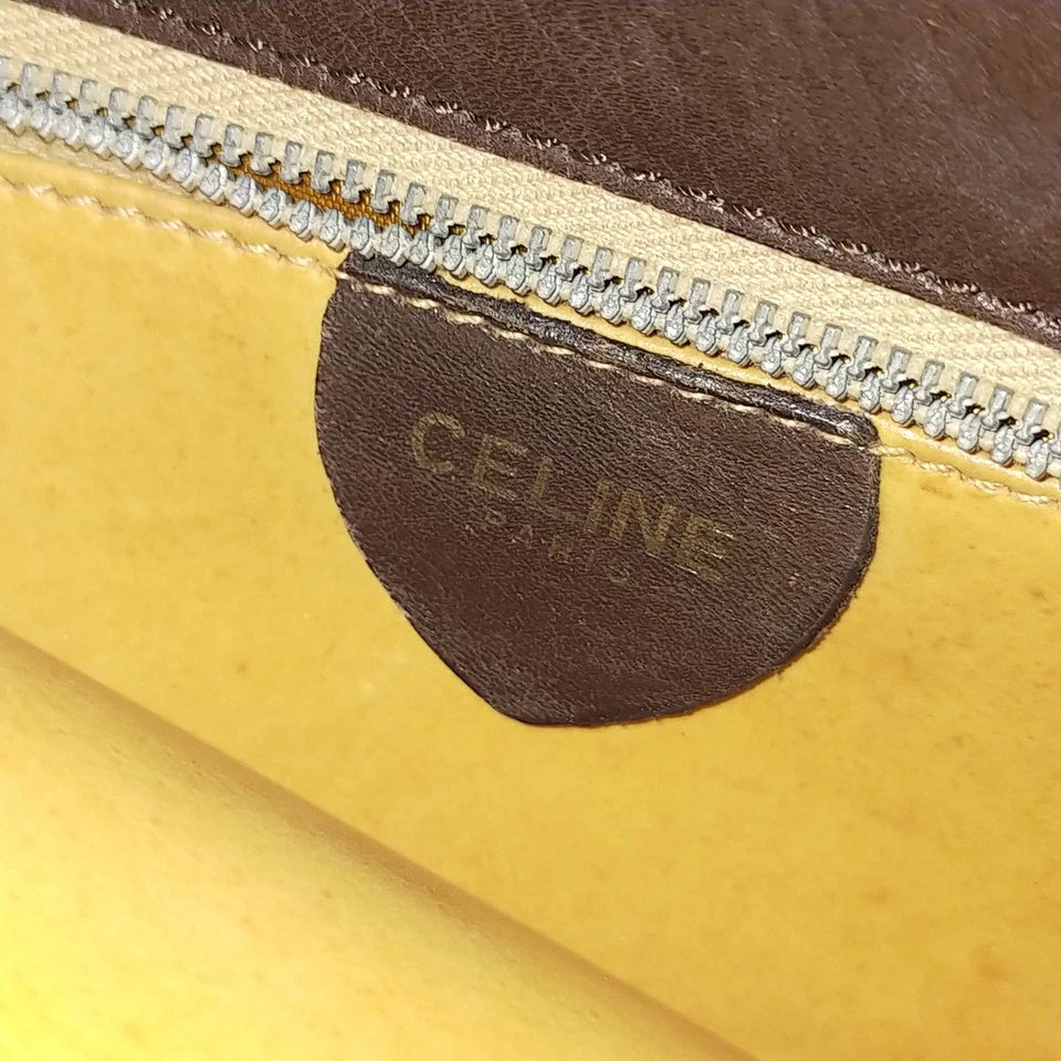 CELINE PARIS. Brown Leather Long Strap/Chain Shoulder Bag