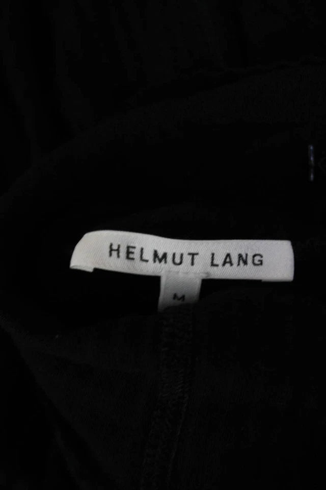 Helmut Lang NYC. Black Cotton Mock Neck Striped Long Sleeve Top