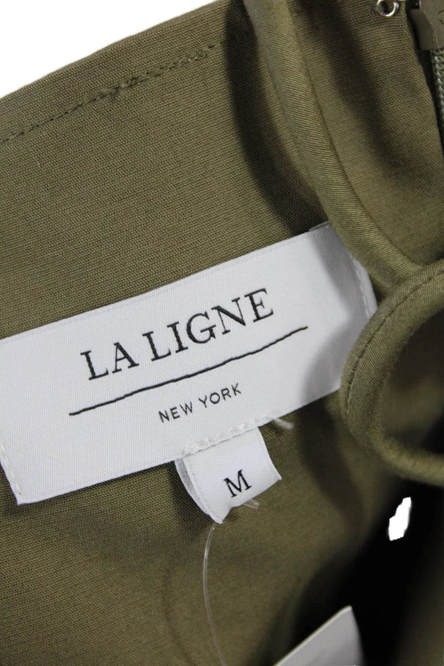 La Ligne NY. Green Cotton Blend Corset V-Neck Sleeveless A-Line Mini Dress
