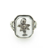 Antique Victorian (1837-1901) Estate Sterling Camphor Frosted Glass Marcasite Floral Ring SZ 6.25