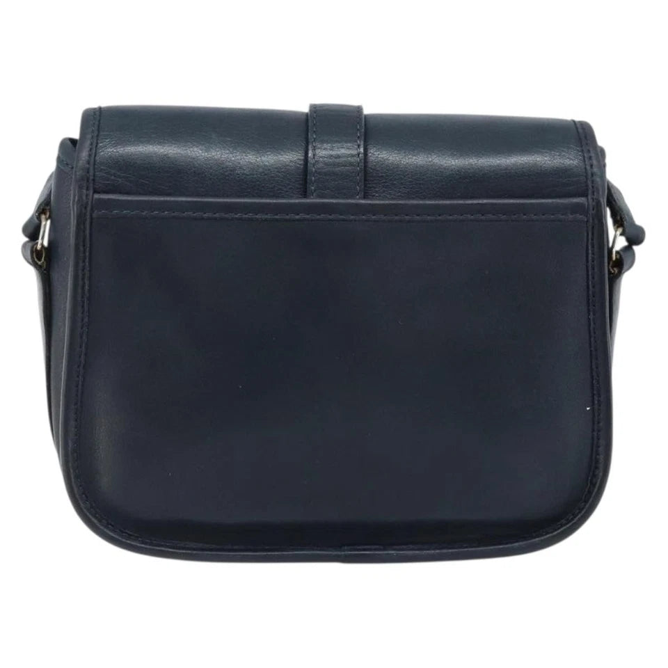 CELINE PARIS. NAVY LEATHER SHOULDER BAG W/GOLDPLATED HARDWARE