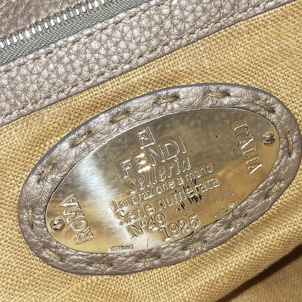 Fendi Italy. Silver Leather Hand Bag
