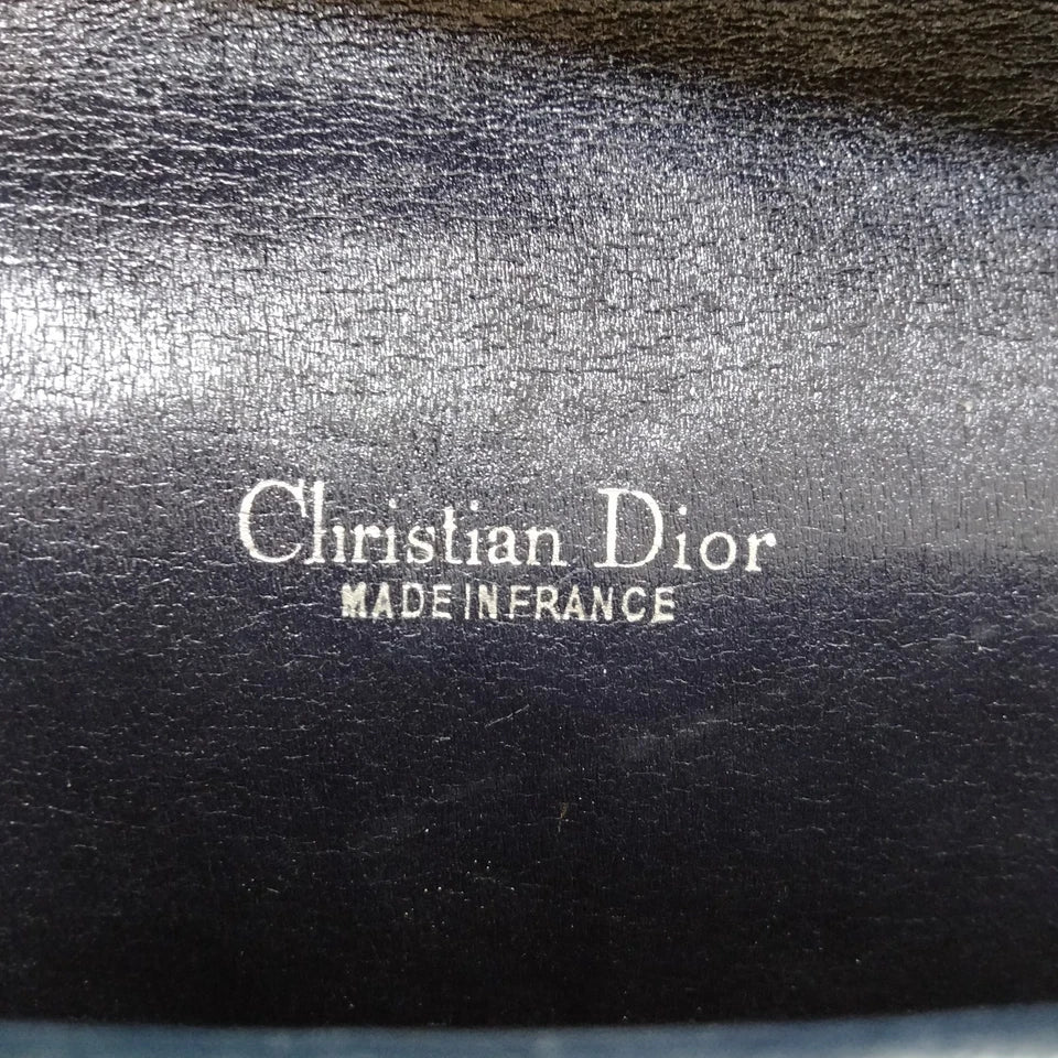Christian Dior Paris. Navy Blue Leather and Canvas Hand Bag / Shoulder Bag