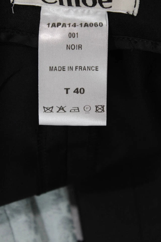 Chloe Paris. Black High Rise Grosgrain Belt Pleated Dress Pants