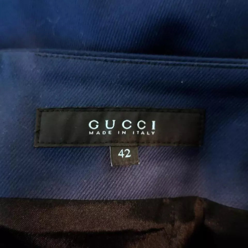 Gucci Italy. Vintage Tom Ford Bamboo Detail Pencil Navy Cotton Stretch Twill Skirt