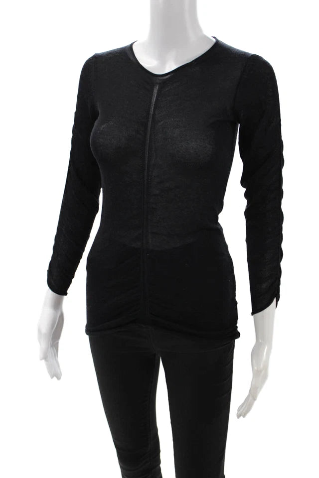 Helmut Lang NY. Black Vintage  V-Neck 3/4 Sleeve Silk Blend Top