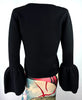 Co Japan. Japanese Yarn Black Wool Sweater with Flare Cuffs