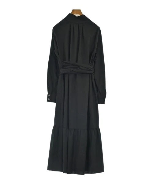 UNITED TOKYO JAPAN. Black Belted Polytech/Viscose Long Sleeve Dress