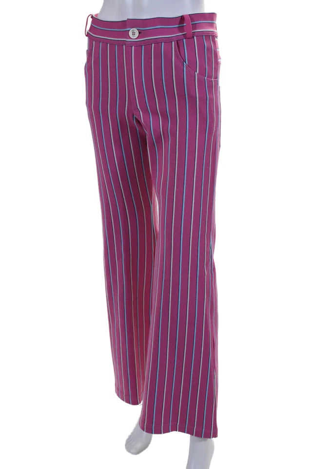 Marni Italy. Pink Striped Jacquard Technical Knit Flare Leg Pants