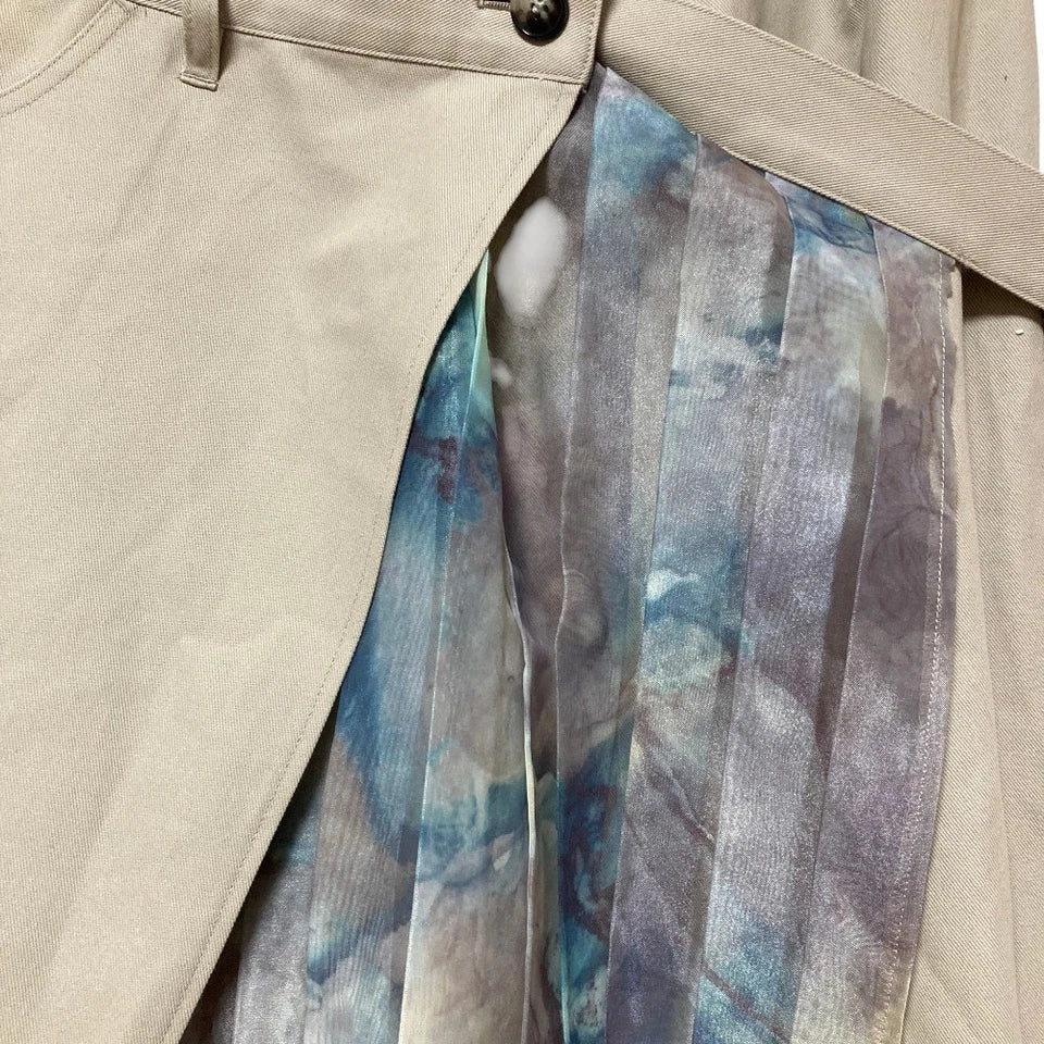 UNITED TOKYO JAPAN. Beige Layered Tie-Dye Pleated Skirt