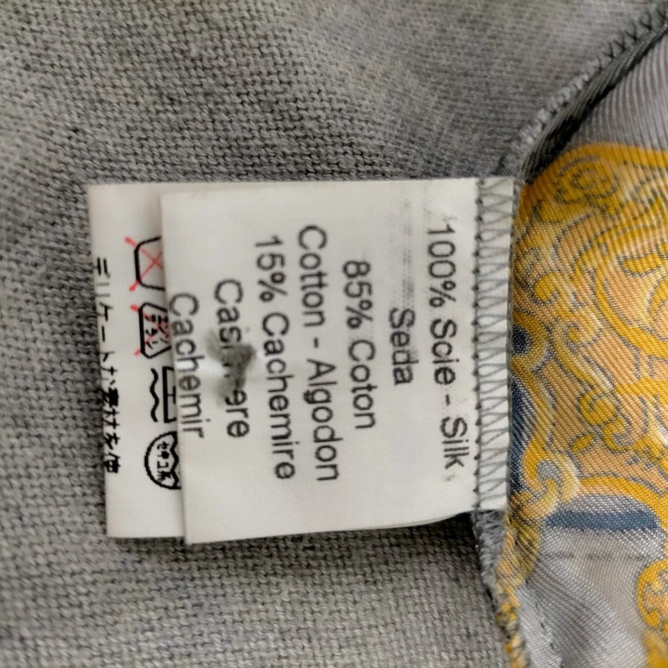 Hermes Paris. Light Blue Silk Scarf Motif Button Top