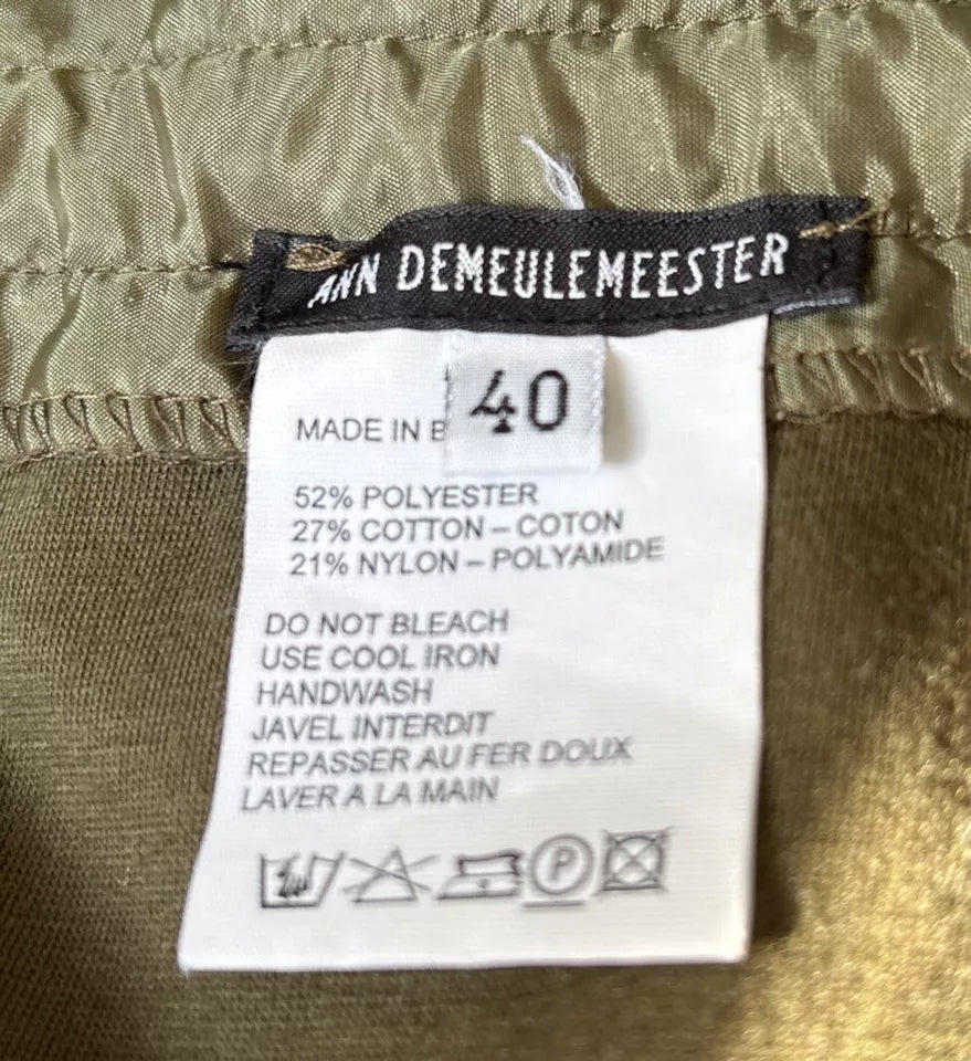 Ann Demeulemeester Belgium. Dark Chartreuse Parachute Skirt Drawstring Waist