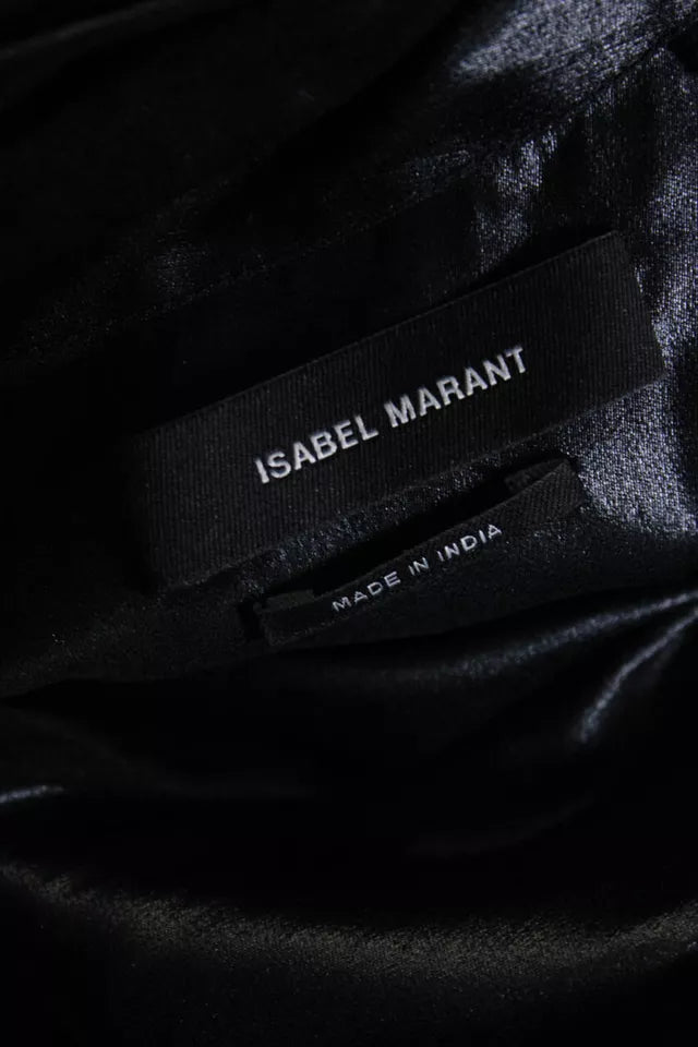 Isabel Marant Paris. Black Long Sleeves Button Down Shiny Blouse