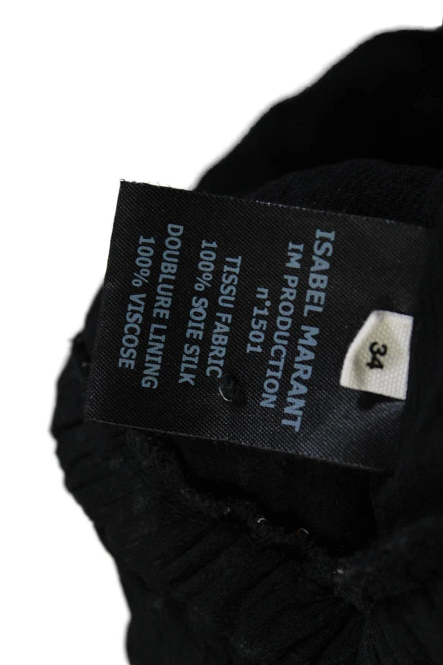 Isabel Marant Etoile Paris. Black Silk Floral Long Mesh Sleeved Dress