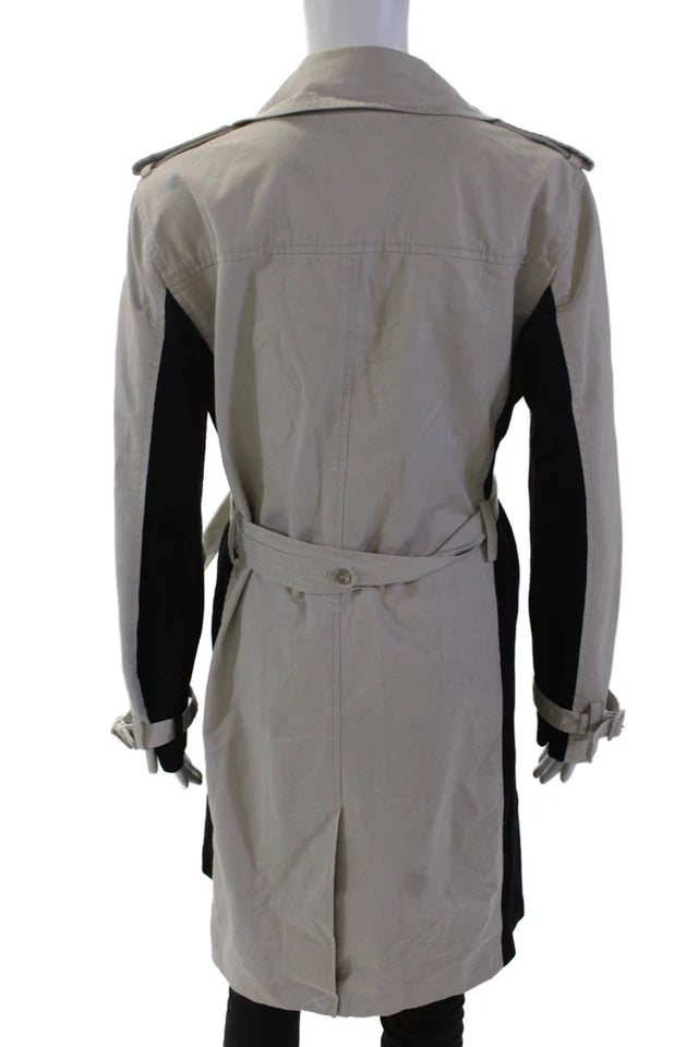 DONNA KARAN DKNY Beige Cotton Collared Belted Zip Up Mid-Length Jacket