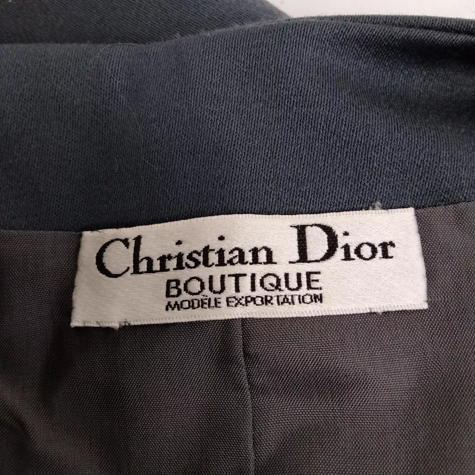 Christian Dior Paris. Dark Gray/Blue Button Front Mandarin Collar Uniform Style Wool, Cupro Dress/Coat