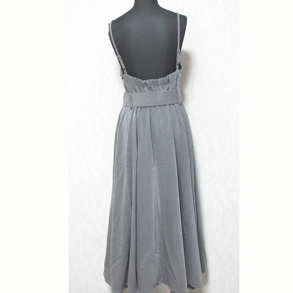 Noela Japan. Gray Volume Flare Belted Cami Slip Dress