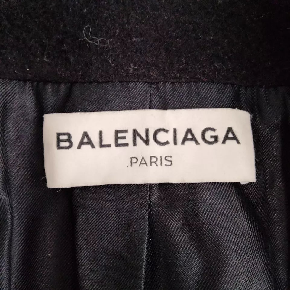 Balenciaga Paris. Black Wool, Nylon, Acetate, Cupro Minimal Design Car Coat