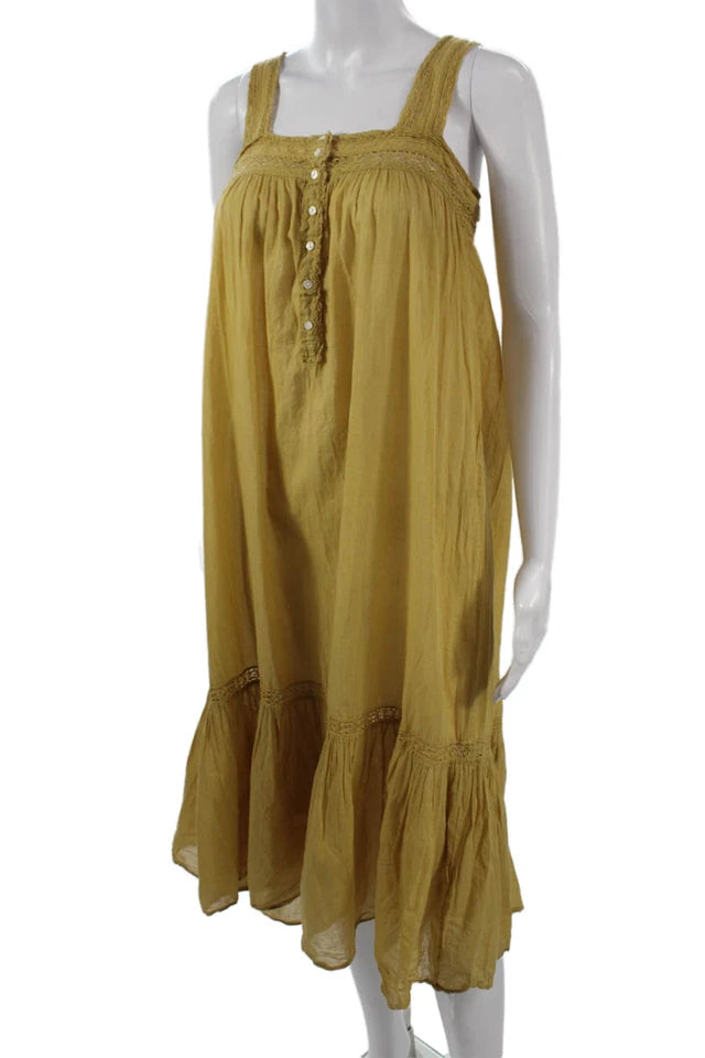 DÔEN Organic Cotton Square Neck Sundress Button Midi Dress