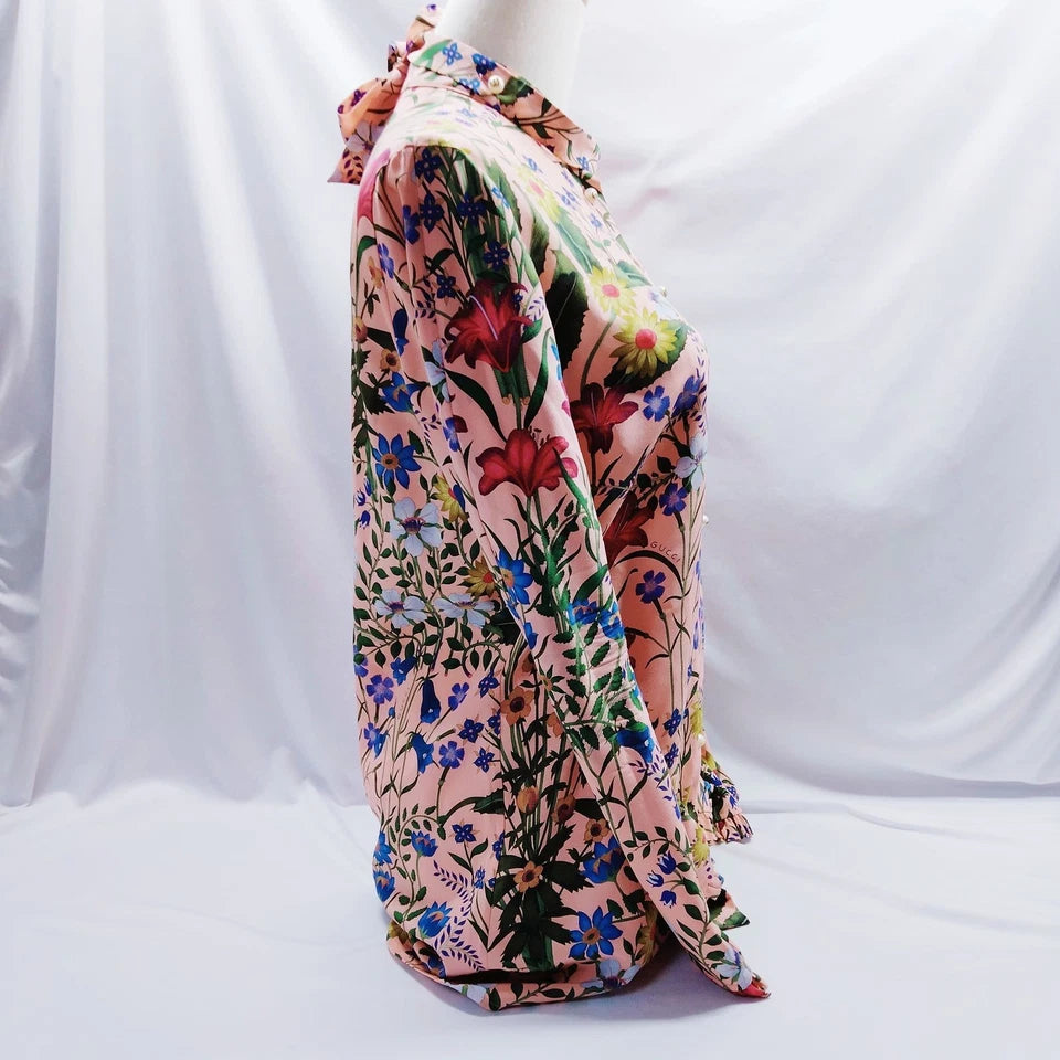 Gucci Italy Silk Floral Garden Print Blouse