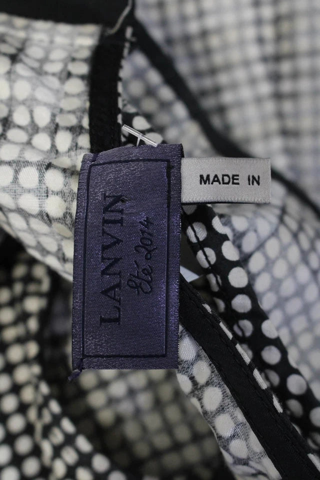 Lanvin Paris. Black/White Cotton Polka Dot Darted Zipped Midi Sheath Dress