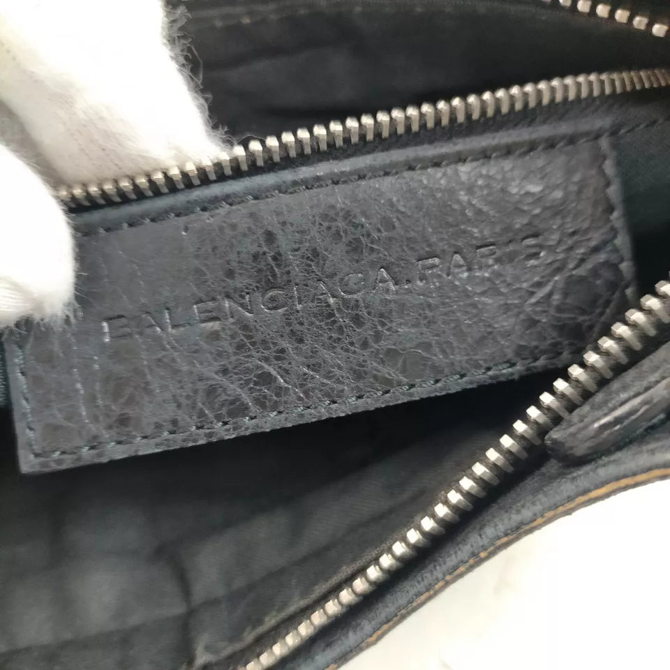 Balenciaga Paris. Black Distressed Leather Silver Hardware Mini Crossbody Bag